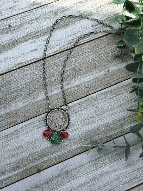 Sonoran Mountain/Red Spiny Coin Necklace