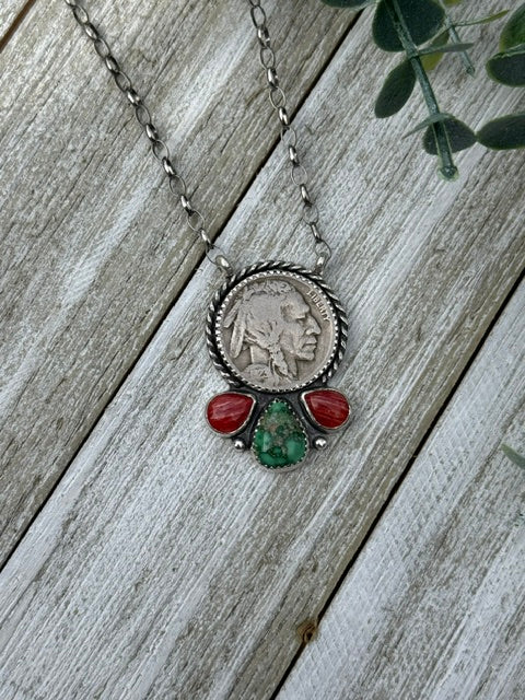 Sonoran Mountain/Red Spiny Coin Necklace