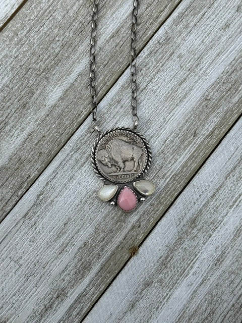 Pink Conch/Mother of Pearl Coin Necklace