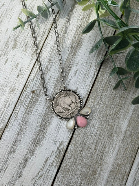 Pink Conch/Mother of Pearl Coin Necklace